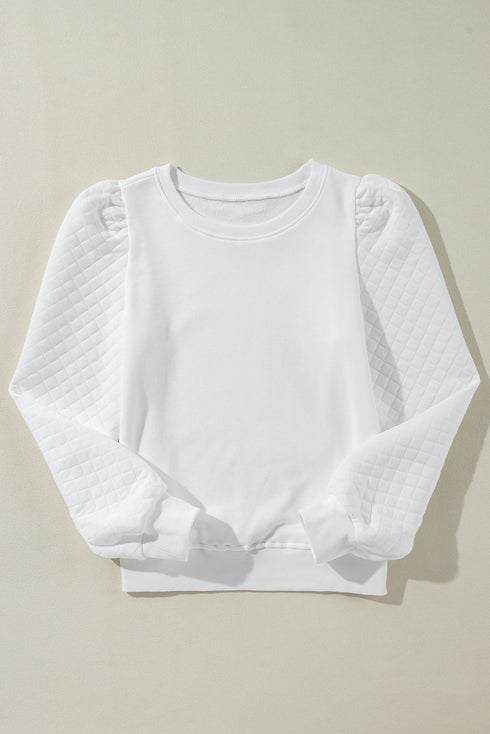 Diamond Quilted Puff Sleeve Crew Neck Sweatshirt