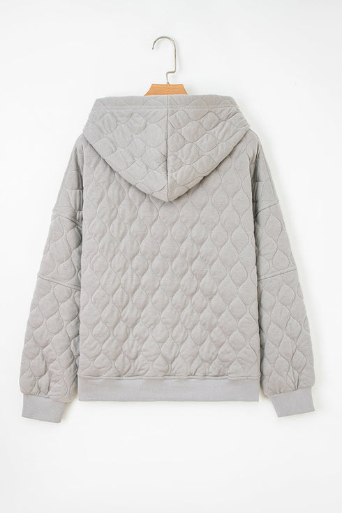 Diamond Quilted Quarter Zip Raglan Drawstring Hoodie