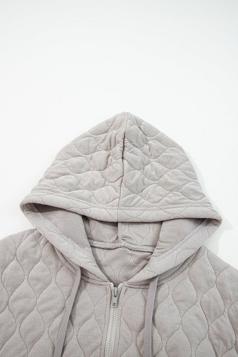 Diamond Quilted Quarter Zip Raglan Drawstring Hoodie