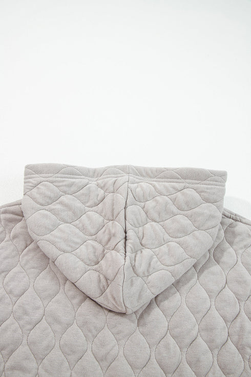 Diamond Quilted Quarter Zip Raglan Drawstring Hoodie