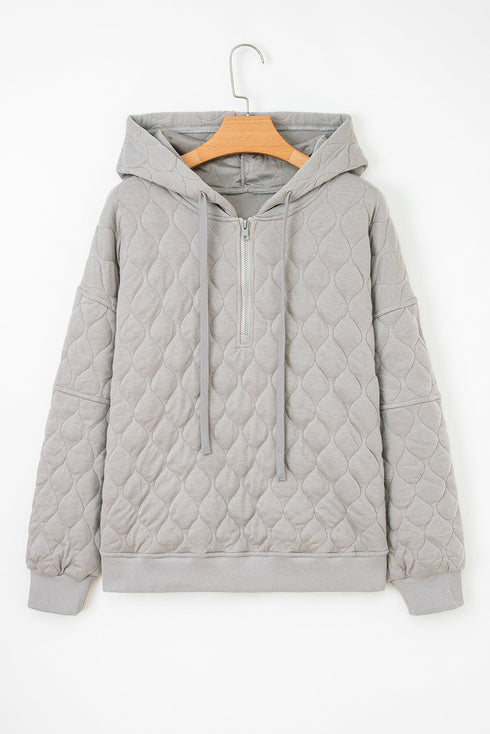 Diamond Quilted Quarter Zip Raglan Drawstring Hoodie