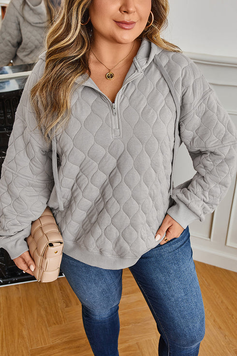 Diamond Quilted Quarter Zip Raglan Drawstring Hoodie