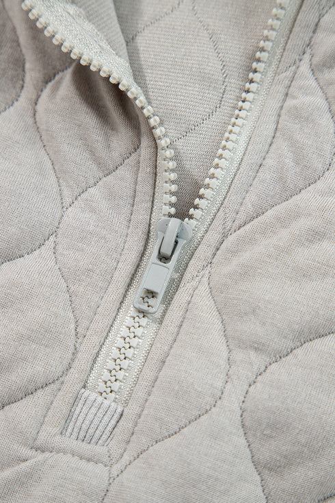 Diamond Quilted Quarter Zip Raglan Drawstring Hoodie