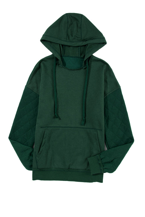Diamond Quilted Sleeve Relaxed Fit Pullover Hoodie