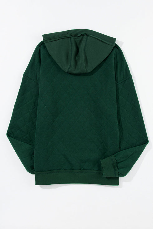 Diamond Quilted Sleeve Relaxed Fit Pullover Hoodie