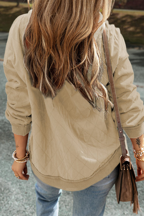 Diamond Quilted Sleeve Relaxed Fit Pullover Hoodie