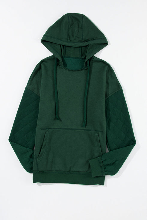 Diamond Quilted Sleeve Relaxed Fit Pullover Hoodie