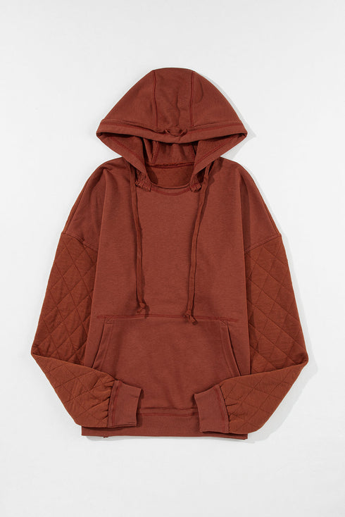 Diamond Quilted Sleeve Relaxed Fit Pullover Hoodie