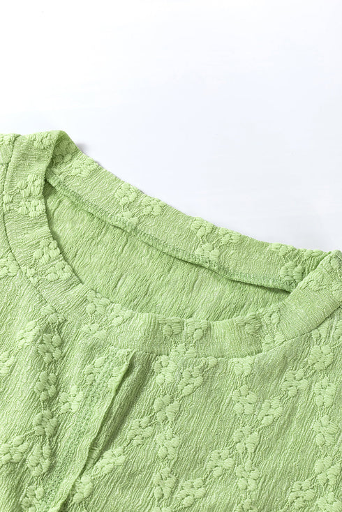 Diamond Texture Drop Shoulder Balloon Sleeve Top