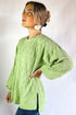 Diamond Texture Drop Shoulder Balloon Sleeve Top
