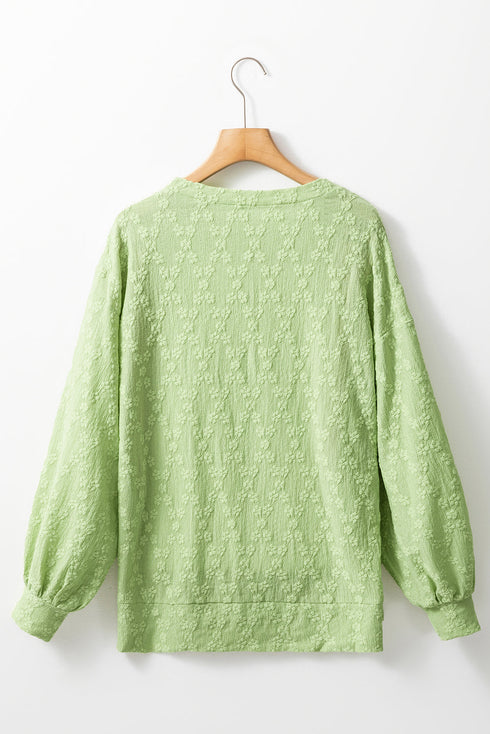 Diamond Texture Drop Shoulder Balloon Sleeve Top