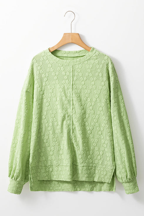 Diamond Texture Drop Shoulder Balloon Sleeve Top