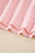 Diamond Texture Eyelet Button Cuff Sleeve Top