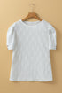 Diamond Texture Eyelet Button Cuff Sleeve Top
