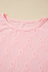Diamond Texture Eyelet Button Cuff Sleeve Top