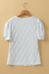 Diamond Texture Eyelet Button Cuff Sleeve Top