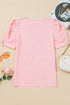 Diamond Texture Eyelet Button Cuff Sleeve Top