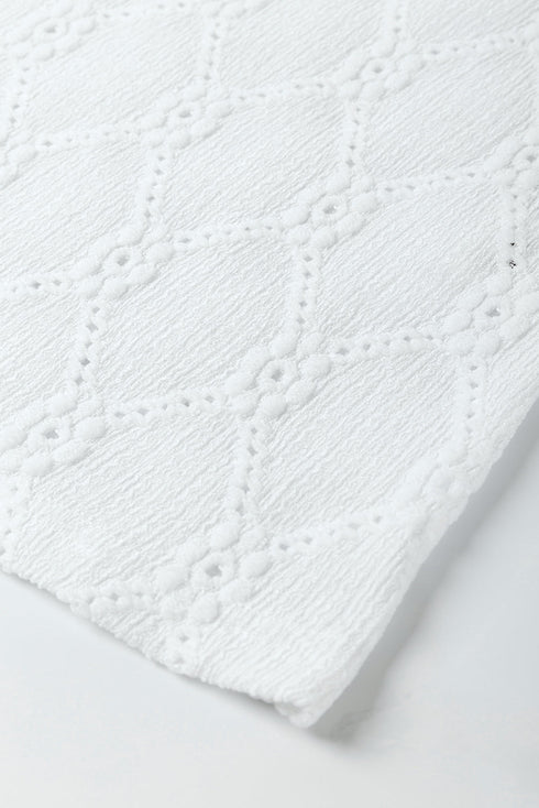 Diamond Texture Eyelet Button Cuff Sleeve Top