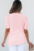 Diamond Texture Eyelet Button Cuff Sleeve Top