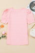 Diamond Texture Eyelet Button Cuff Sleeve Top