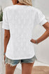 Diamond Texture Eyelet Button Cuff Sleeve Top