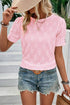Diamond Texture Eyelet Button Cuff Sleeve Top