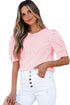 Diamond Texture Eyelet Button Cuff Sleeve Top