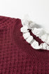Diamond Textured Mock Neck Lace Trim Knit Sweater