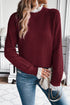 Diamond Textured Mock Neck Lace Trim Knit Sweater