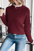 Diamond Textured Mock Neck Lace Trim Knit Sweater