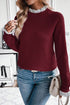 Diamond Textured Mock Neck Lace Trim Knit Sweater