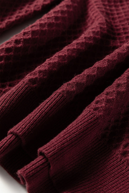 Diamond Textured Mock Neck Lace Trim Knit Sweater