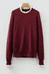 Diamond Textured Mock Neck Lace Trim Knit Sweater