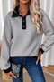 Diamond Textured Quilted Button Neck Collared Pullover