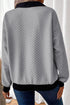 Diamond Textured Quilted Button Neck Collared Pullover