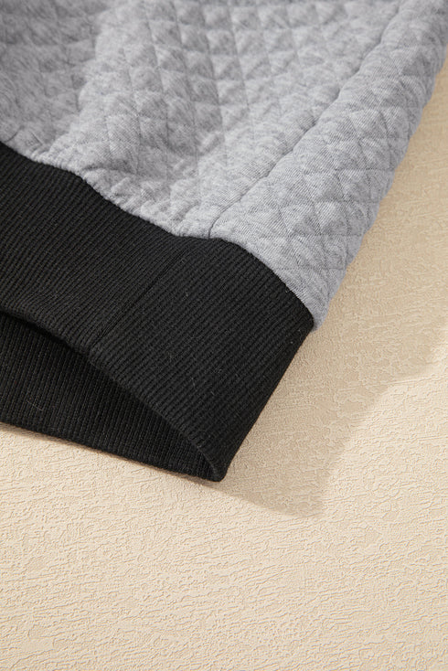 Diamond Textured Quilted Button Neck Collared Pullover