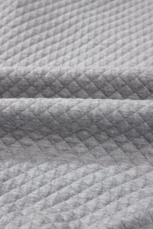 Diamond Textured Quilted Button Neck Collared Pullover