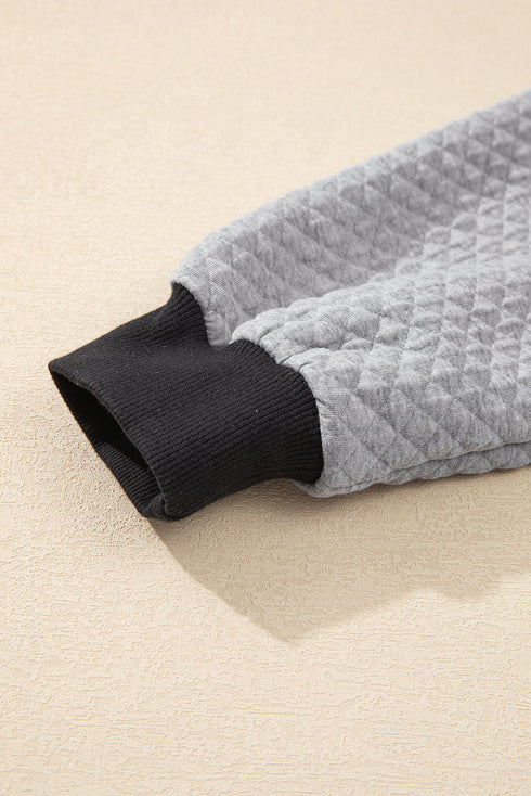 Diamond Textured Quilted Button Neck Collared Pullover