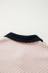 Diamond Textured Quilted Button Neck Collared Pullover