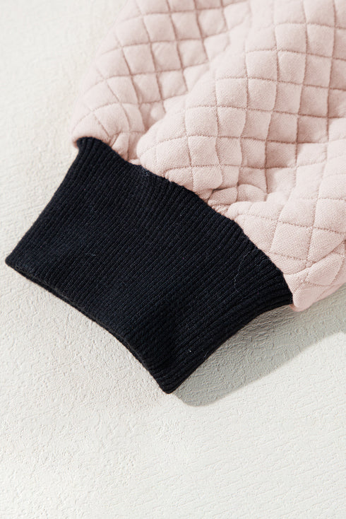 Diamond Textured Quilted Button Neck Collared Pullover