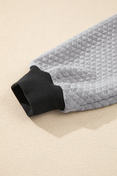 Diamond Textured Quilted Button Neck Collared Pullover