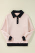 Diamond Textured Quilted Button Neck Collared Pullover
