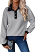 Diamond Textured Quilted Button Neck Collared Pullover