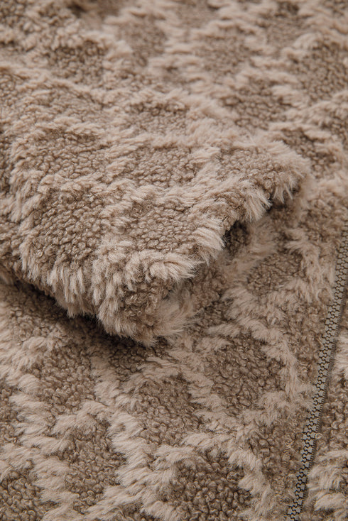 Diamond Textured Sherpa Zip Front Hooded Cropped Jacket