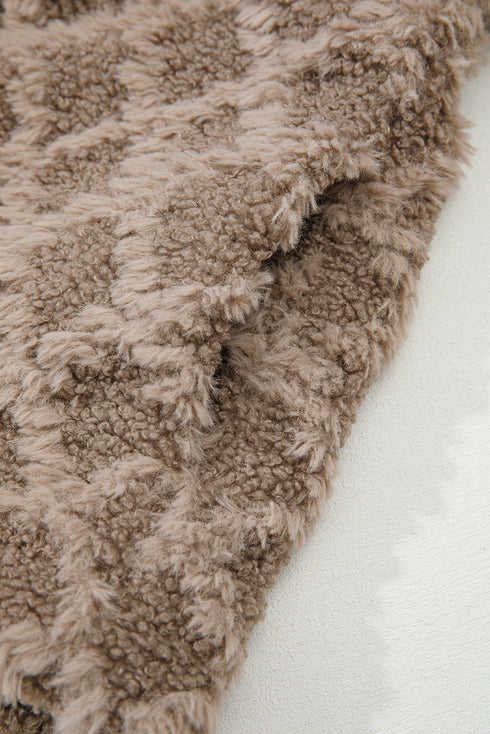 Diamond Textured Sherpa Zip Front Hooded Cropped Jacket