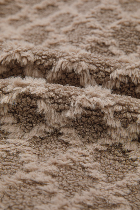 Diamond Textured Sherpa Zip Front Hooded Cropped Jacket