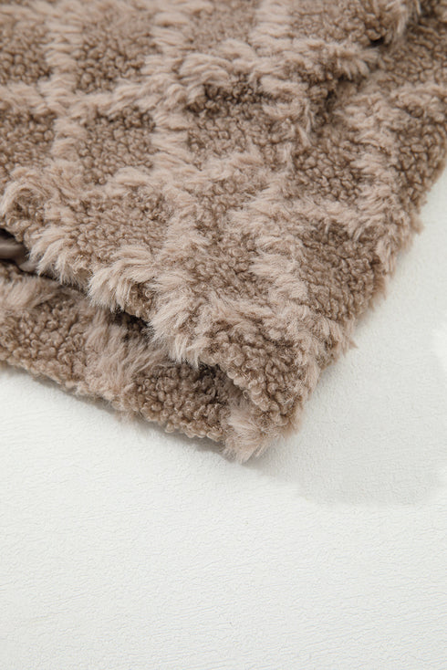 Diamond Textured Sherpa Zip Front Hooded Cropped Jacket