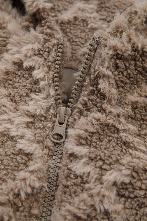 Diamond Textured Sherpa Zip Front Hooded Cropped Jacket