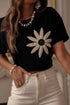 Dimensional Crochet Flower Applique Drop Shoulder Tee