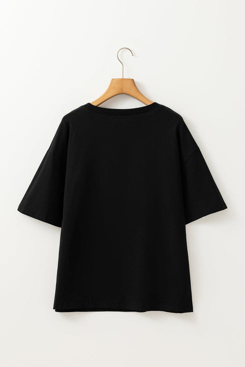 Dimensional Crochet Flower Applique Drop Shoulder Tee